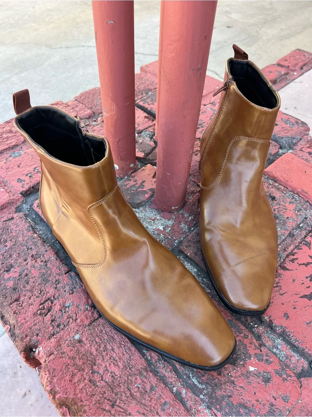 Alfani Men's Cognac Brown Leather Chukka Zip Boots